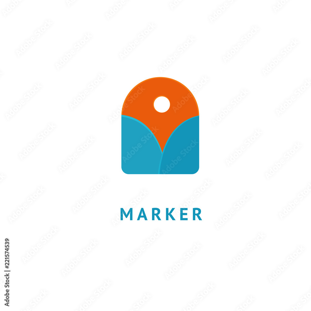 Map marker icon. Vector flat style illustration location pin logotype design. Location pin navigation logo template. Logo concept of navigator, guide, , booking hotel, Rent a Car, travel application.