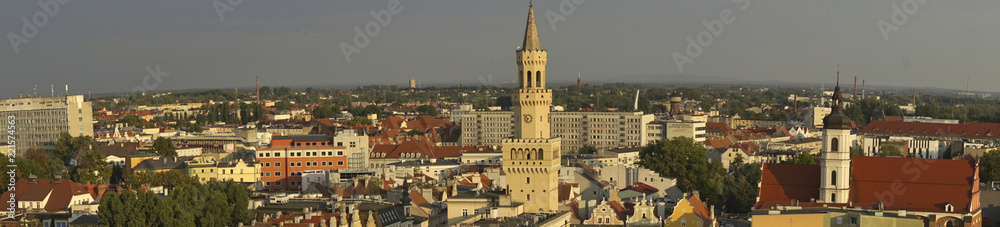 widok z wieży katedralnej w Opolu, ratusz opolski i kościół franciszkański, panorama Opola,