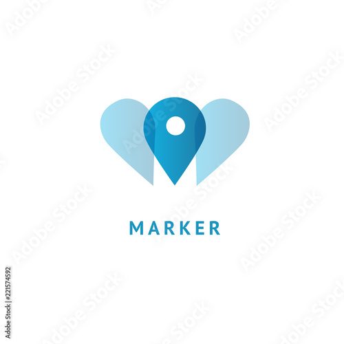 Map marker icon. Vector flat style illustration location pin logotype design. Location pin navigation logo template. Logo concept of navigator, guide, , booking hotel, Rent a Car, travel application.