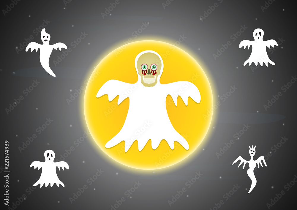Halloween ghost moon vector