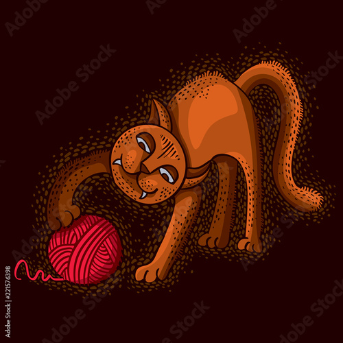 Cute cartoon doodle red cat...