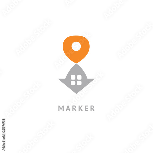 Map marker icon. Vector flat style illustration location pin logotype design. Location pin navigation logo template. Logo concept of navigator, guide, , booking hotel, Rent a Car, travel application.