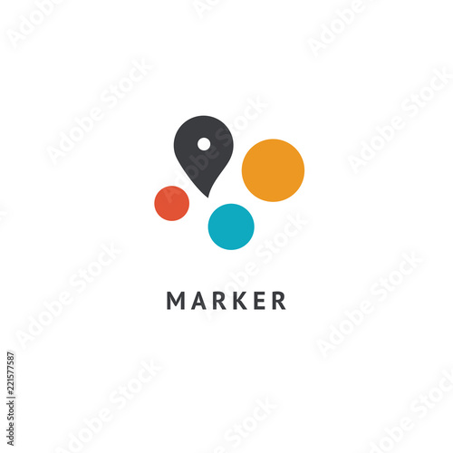 Map marker icon. Vector flat style illustration location pin logotype design. Location pin navigation logo template. Logo concept of navigator, guide, , booking hotel, Rent a Car, travel application.
