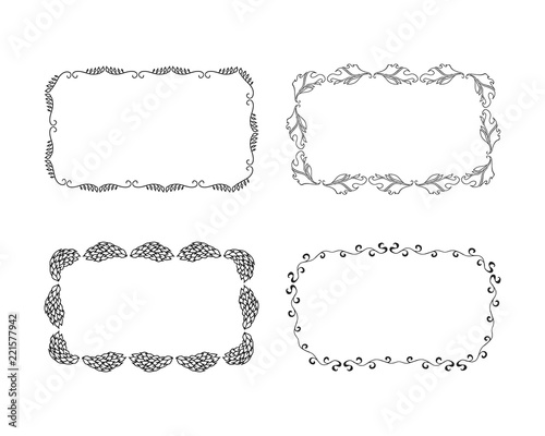 Rectangular hand drawn frames, vector isolated design elements. Vintage floral border.