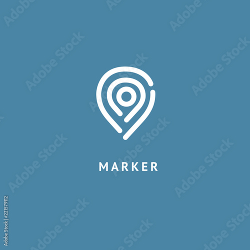 Map marker icon. Vector flat style illustration location pin logotype design. Location pin navigation logo template. Logo concept of navigator, guide, , booking hotel, Rent a Car, travel application.