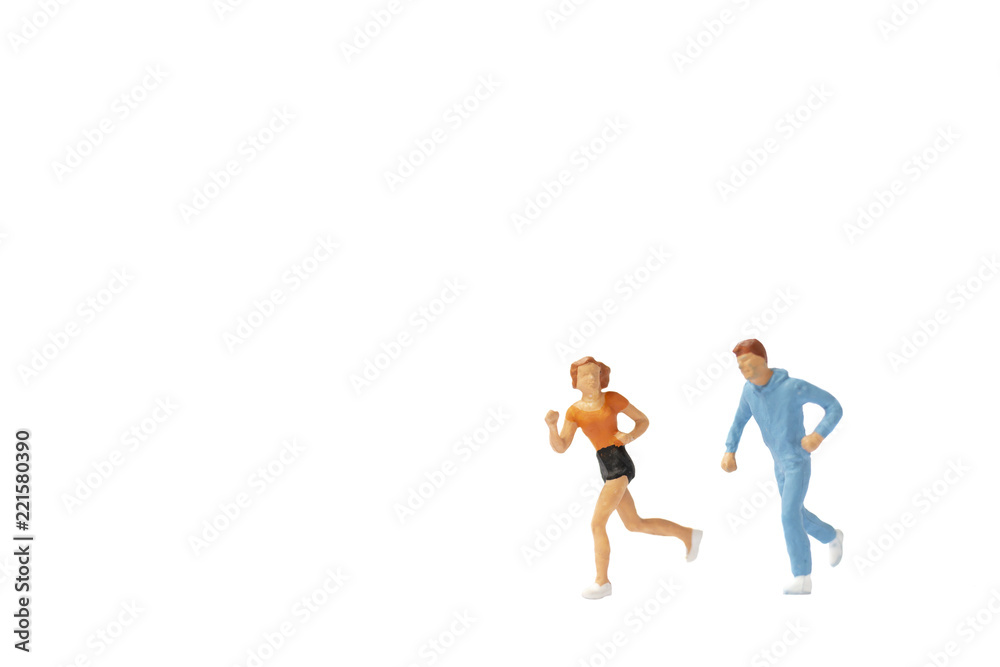 Miniature people : Couple running on white background