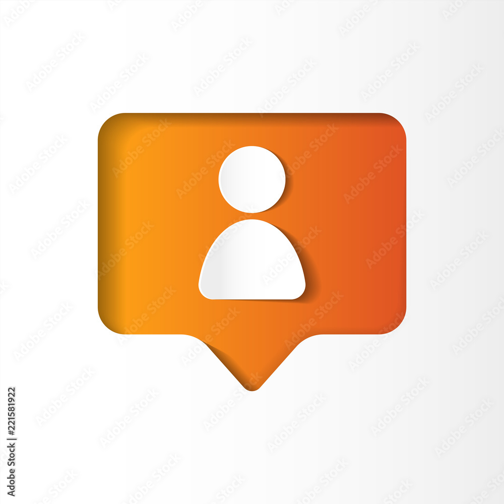 Social network orange icon follower, new subscriber, paper cut style Social network orange icon follower, new subscriber, paper cut style