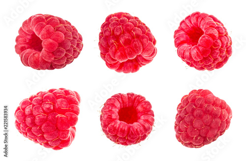 Raspberries. Fresh raw berries isolated on white background. With clipping path. Collection