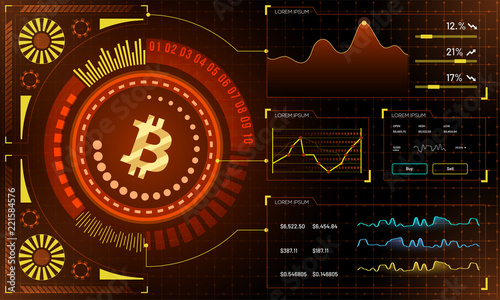 Head-up display of a bitcoin trading platform, cryptocurrency exchange platform concept.