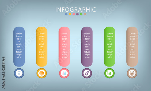 Business infographic template with 6 steps timeline for presentation or web