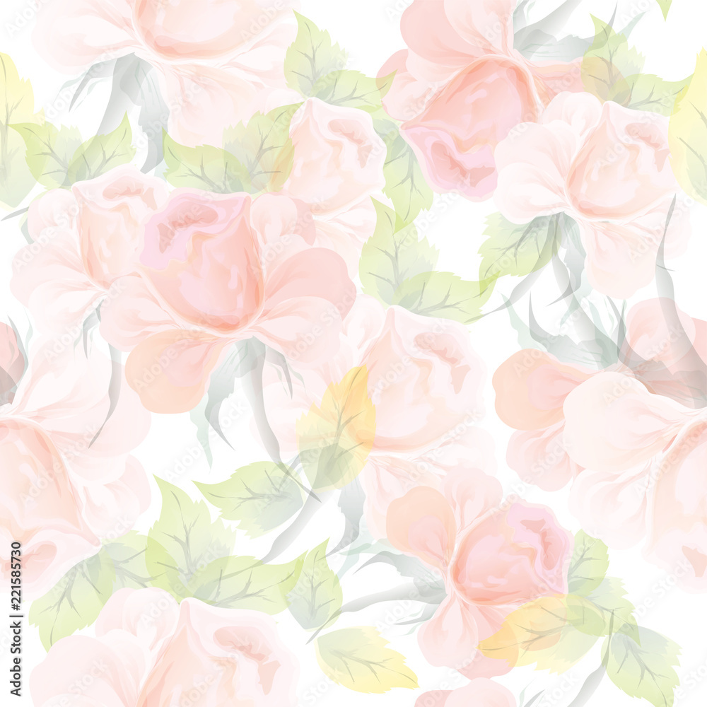 Seamless rose floral pattern background with water color effect.