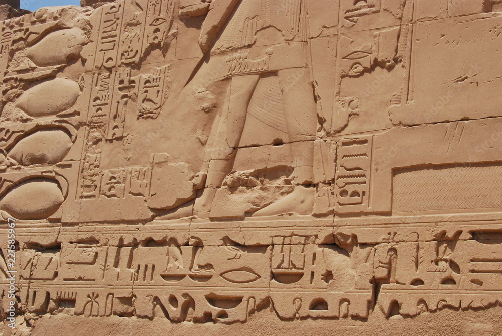 Egyptian hieroglyphs in karnak temple egypt