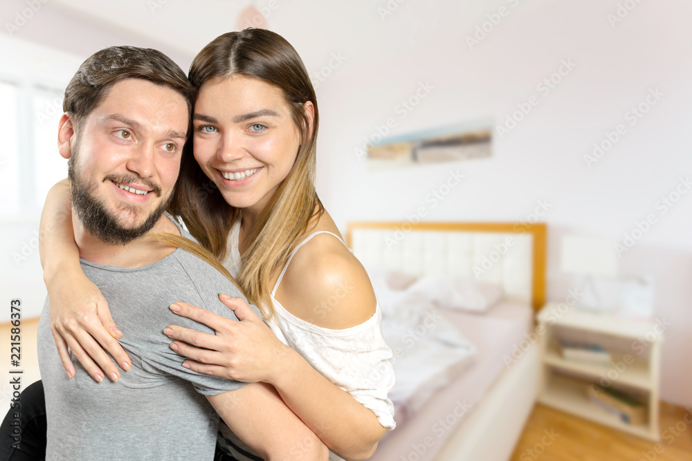 Happy Smiling Couple in love indoors portrait Happy Smiling Couple in love indoors portrait
