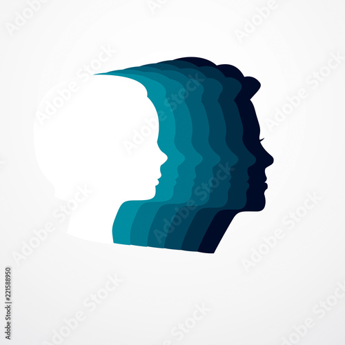 Girl maturation age years concept, adulthood idea, the time of life, periods and cycle of life, growing old, from infancy to maturity. Vector simple classic icon or logo design.