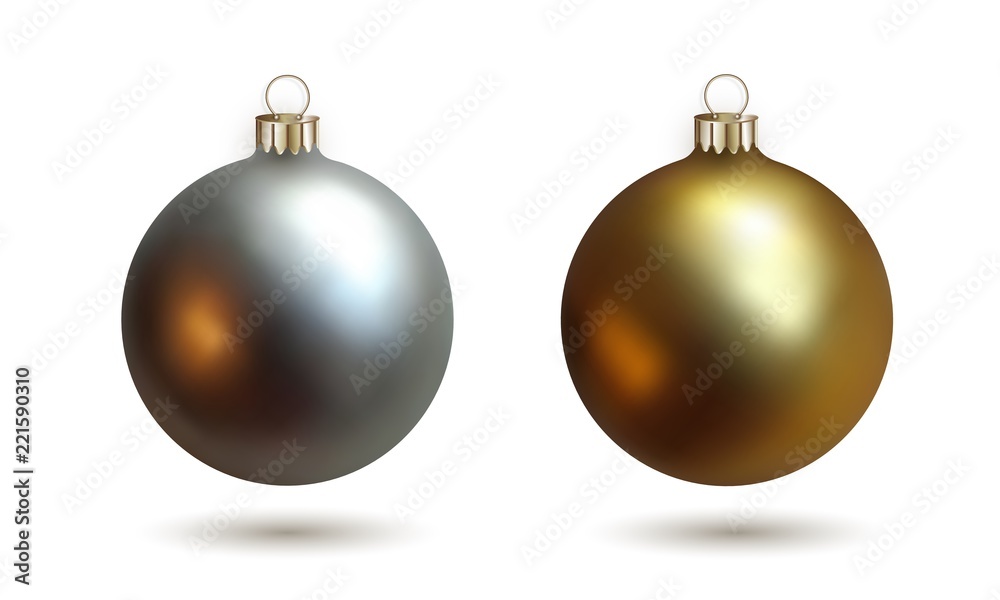 Silver and golden realistic Christmas balls, isolated objects on white Silver and golden realistic Christmas balls, isolated objects on white