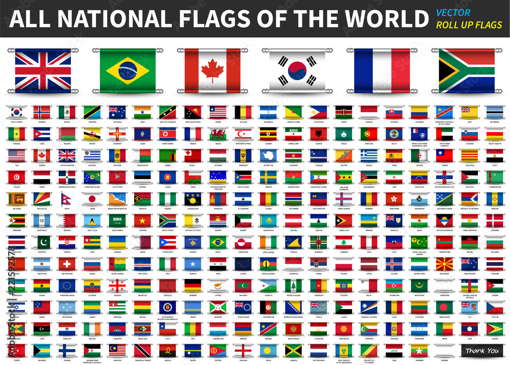 All official national flags of the world . Roll up design . Vector ...