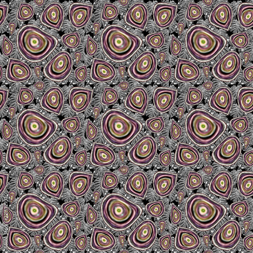 Iridescent fractal water drops seamless pattern