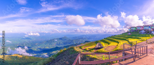 Camp on beautiful and famous travel location beautiful sea fog at Phu Tub Berk Viewpoint. photo