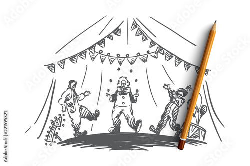 Arena, circus, clown, show concept. Hand drawn isolated vector.