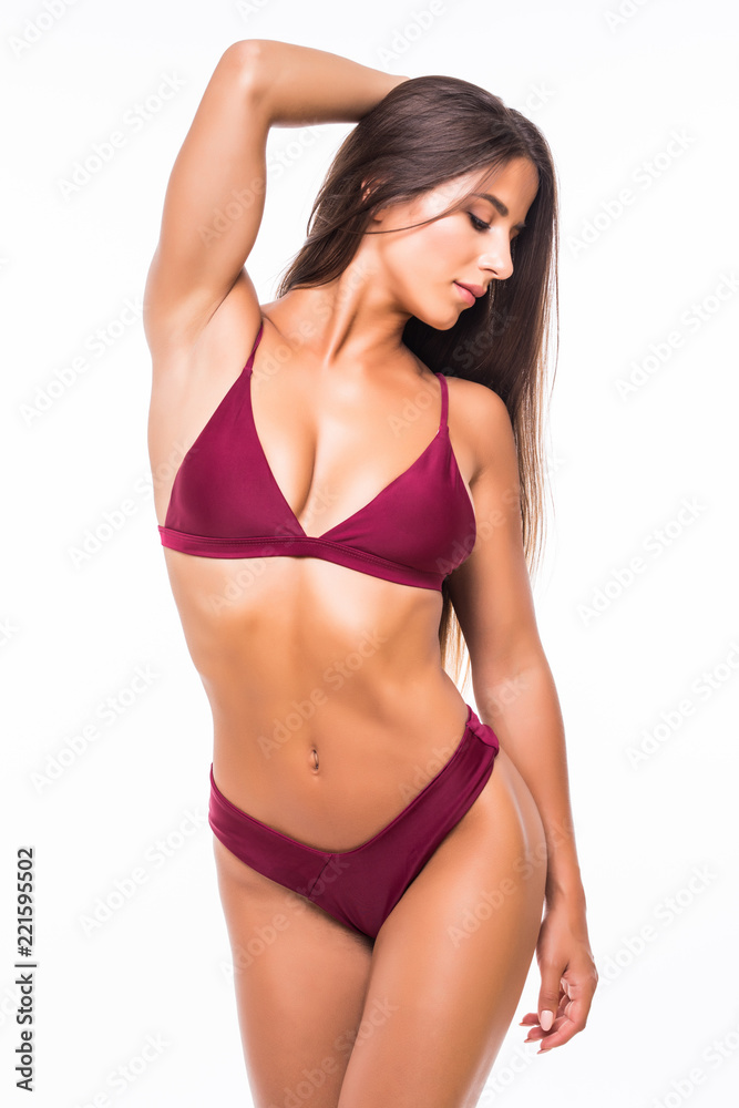 Portrait of happy beautiful fit woman isolated on white background Portrait of happy beautiful fit woman isolated on white background