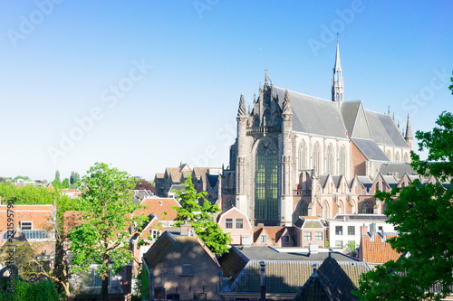 Hooglandse Kerk gothic church and roofs of Leiden Netherlands photo