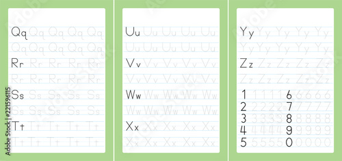 Alphabet letters tracing worksheet with alphabet letters. Number Formation Activity Sheets for kindergarten kids A4 paper ready to print vector