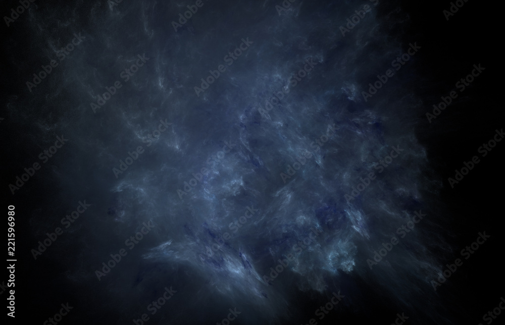Abstract colorful blue fractal pattern on black background. Fantasy fractal texture. Digital art. 3D rendering. Computer generated image.