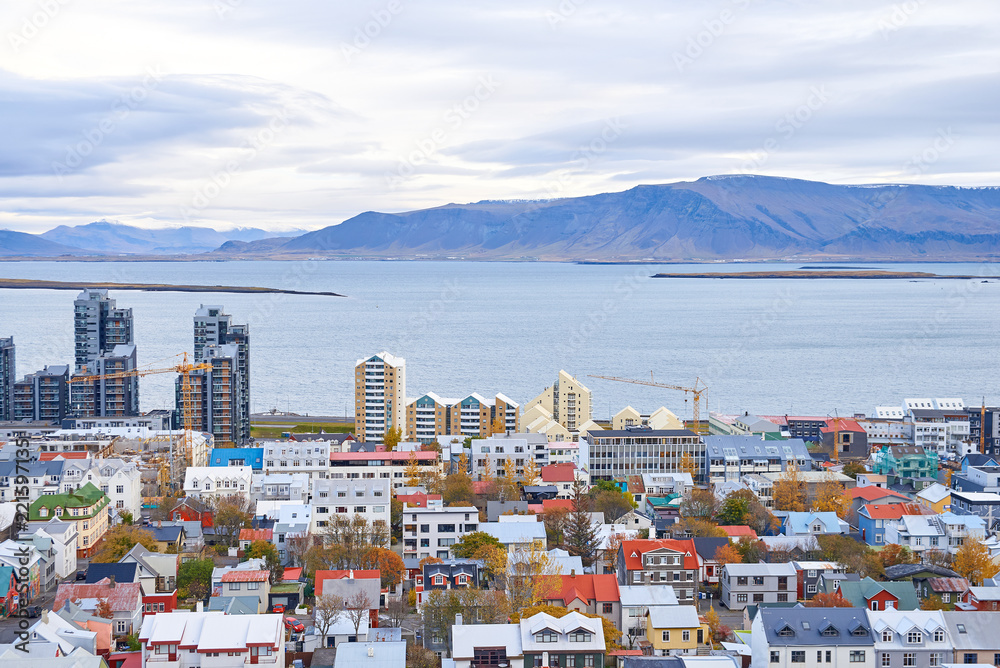 Top view of the Reykjavik in autumn