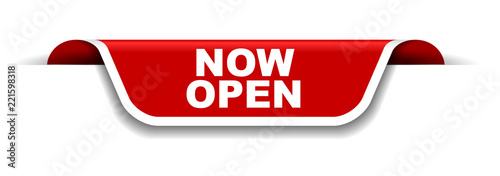 red and white banner now open