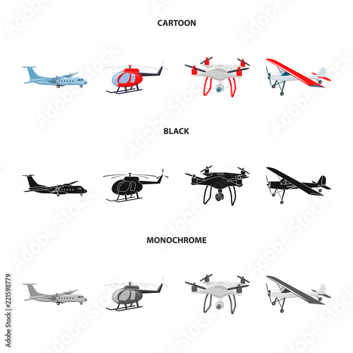 Isolated object of plane and transport icon. Collection of plane and sky vector icon for stock.