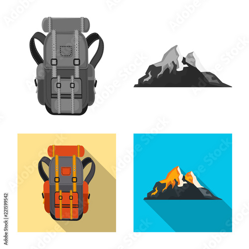 Isolated object of alpinism and peak symbol. Set of alpinism and camp stock vector illustration.