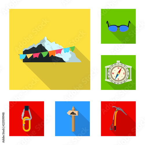 Vector illustration of alpinism and peak logo. Collection of alpinism and camp stock symbol for web.