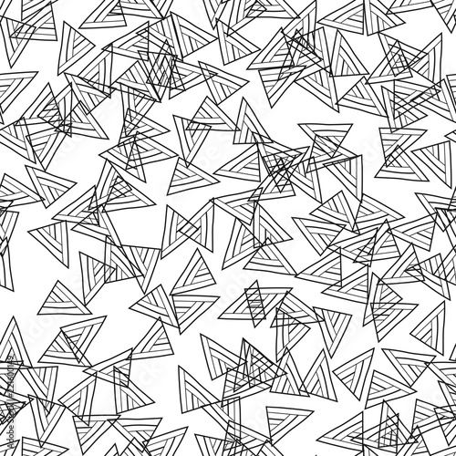 Triangles. Black and white seamless pattern. Geometric, abstract background for covers, textile. Doodle shapes.