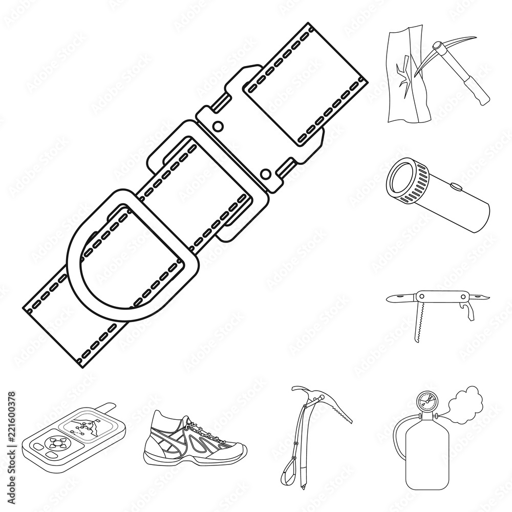 Vector design of alpinism and peak symbol. Set of alpinism and camp stock vector illustration.