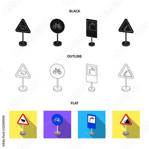 Different types of road signs cartoon icons in set collection for design. Warning and prohibition signs vector symbol stock web illustration.