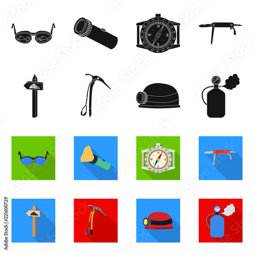 Vector design of alpinism and peak logo. Set of alpinism and camp stock symbol for web.