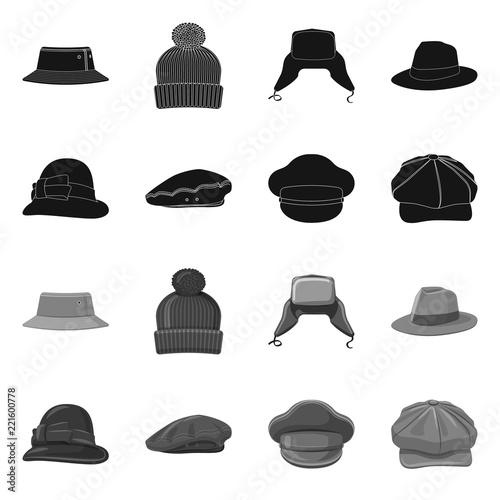 Vector illustration of headwear and cap sign. Collection of headwear and accessory vector icon for stock.