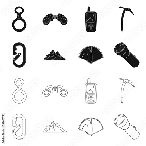 Vector design of alpinism and peak icon. Collection of alpinism and camp stock symbol for web.