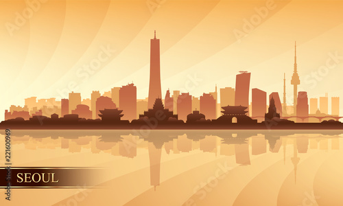 Seoul city skyline silhouette background