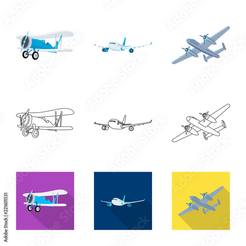 Vector design of plane and transport symbol. Set of plane and sky vector icon for stock.