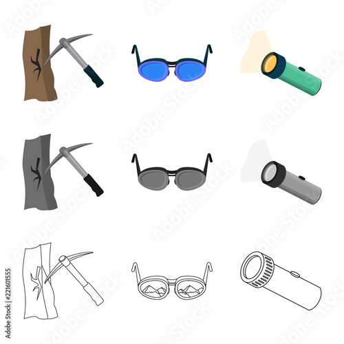 Vector illustration of alpinism and peak symbol. Set of alpinism and camp stock vector illustration.