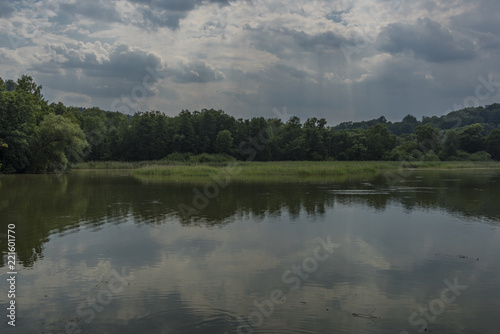 Rokytnicky pond from bird observation tower in summer day