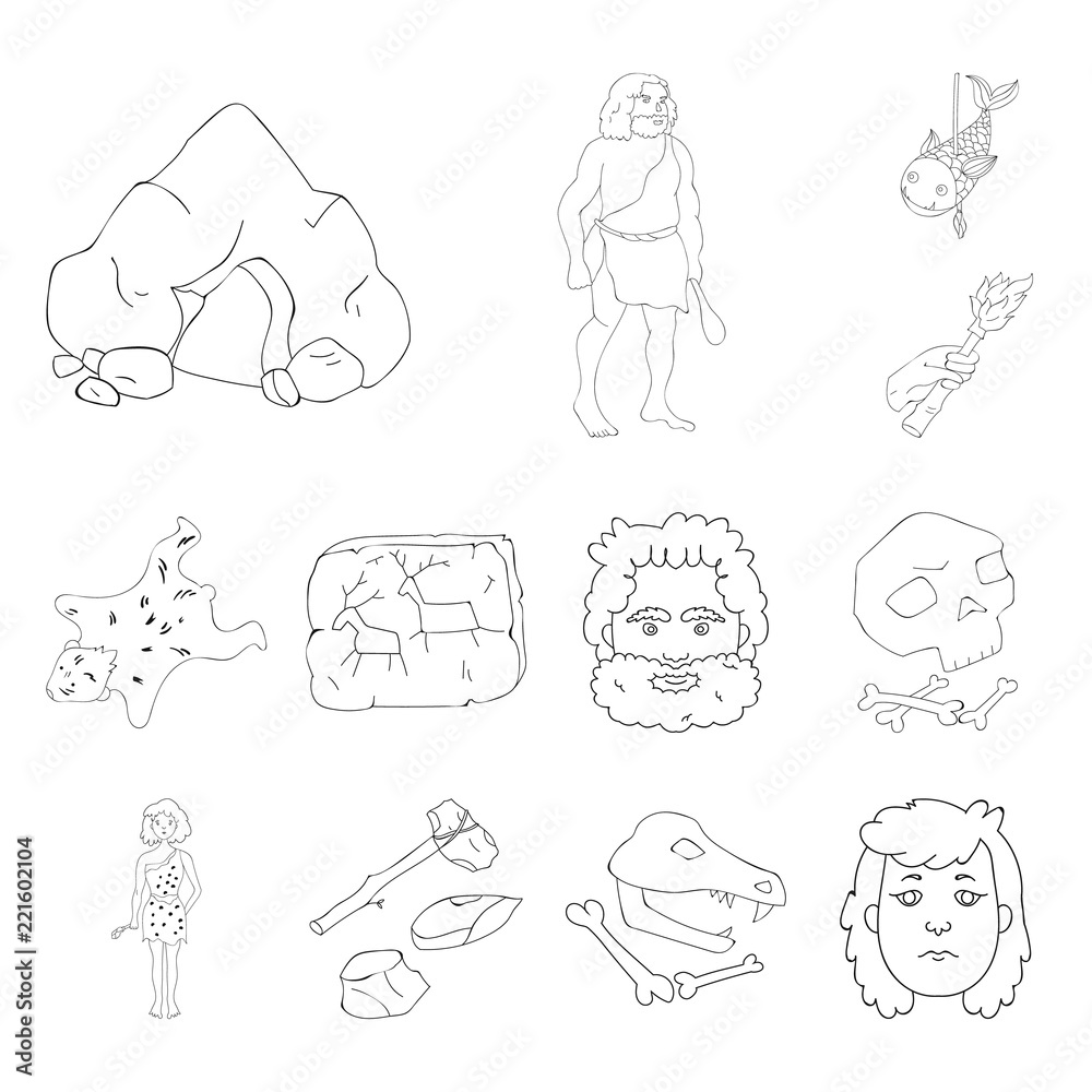 Φωτογραφία Life in the Stone Age outline icons in set collection for design