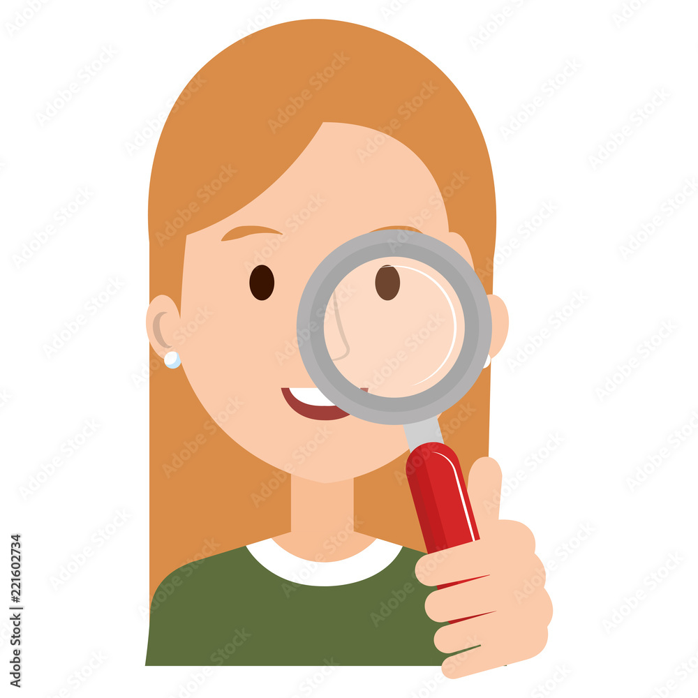 woman with search magnifying glass woman with search magnifying glass
