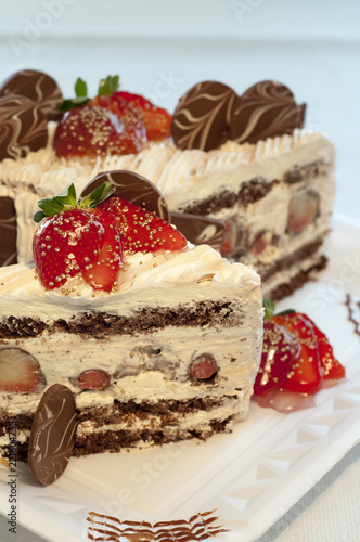 chocolate cake with stuffing and strawberries