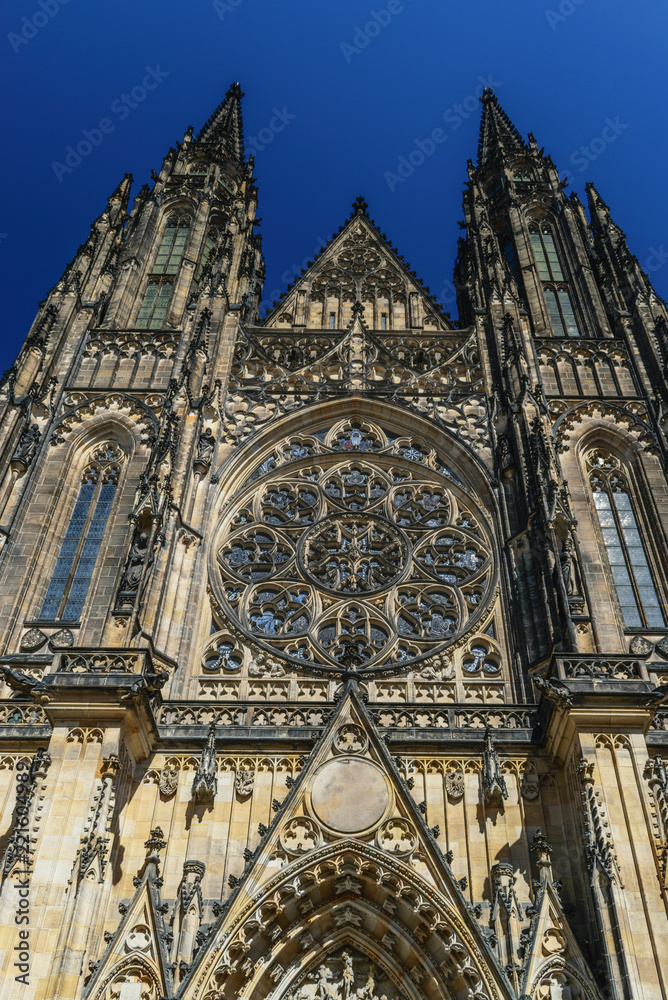 Gothic facade of St. Vitus Cathedral in Prague Castle