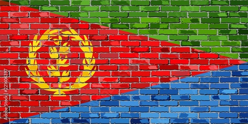Flag of Eritrea on a brick wall - Illustration, 
Eritrea flag on brick textured background, 
Abstract grunge mosaic vector