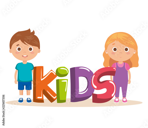 couple little kids with word characters