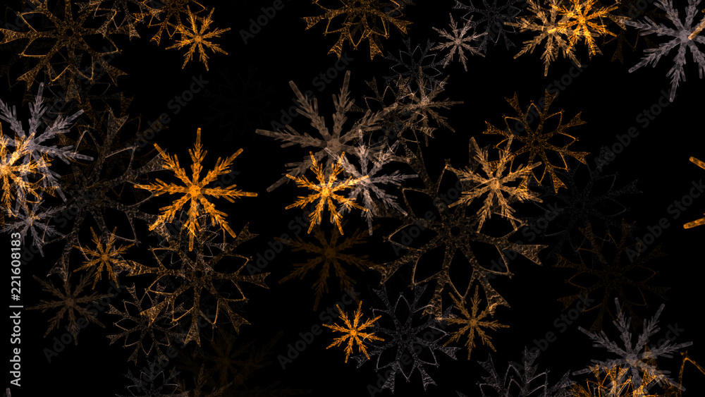 Abstract background with a variety of colorful snowflakes. Big and small.