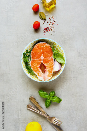 Raw salmon steak